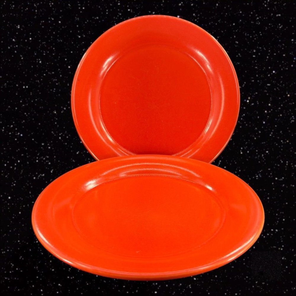 Rare Franciscan FIRE DANCE Red Plate Dish Set 2 Earthenware 1970s Ceramic VTG
